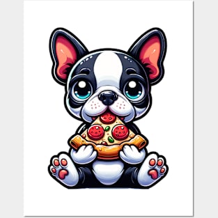 Boston Terrier Eating Pizza Posters and Art